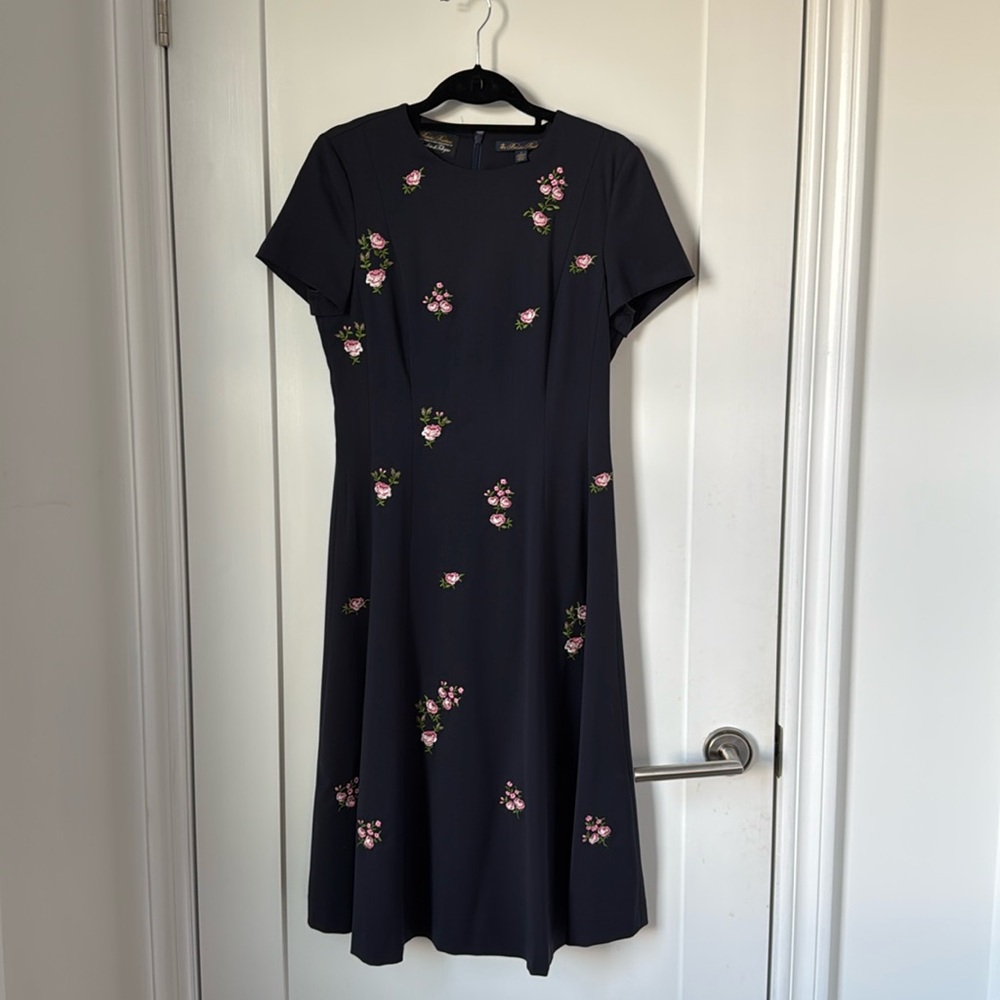 Navy Brooks Brothers dress with rose embroidery, size 2